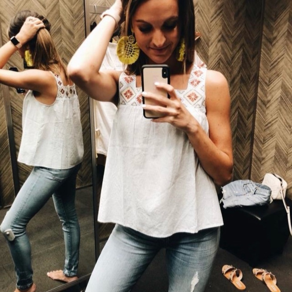Madewell Embroidered Sleeveless Top - Cream and Red - Picture 8 of 16